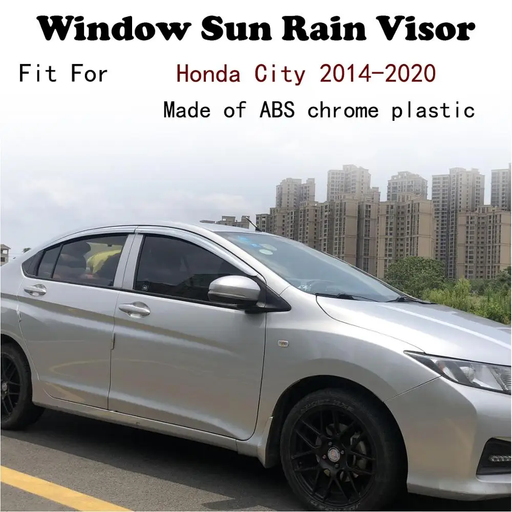 

ABS Chrome plastic Window Visor Vent Shades Sun Rain Guard car accessories For Honda City 2014-2020