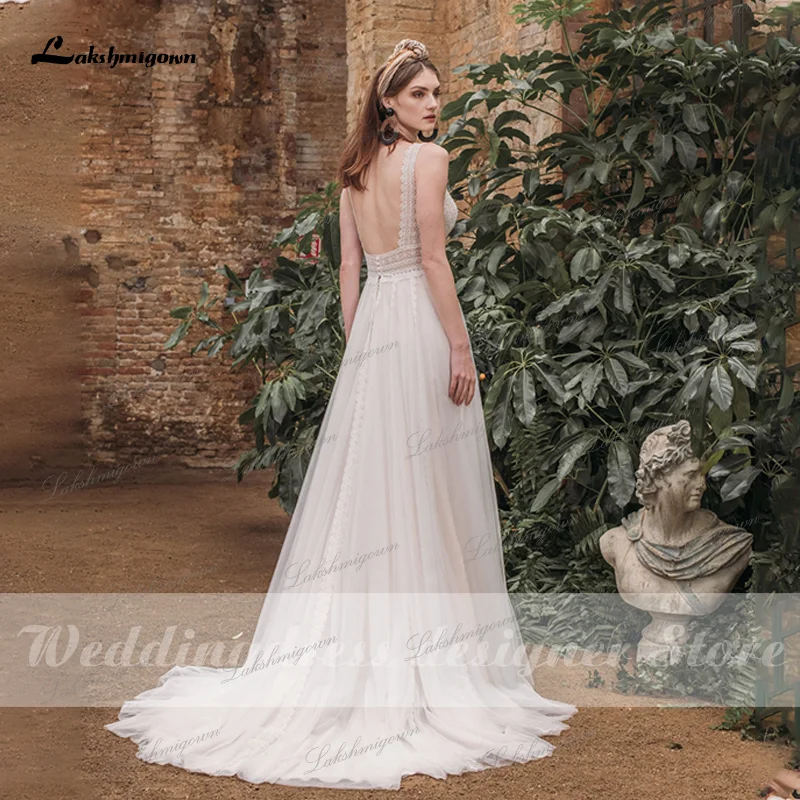 Lakshmigown – Robe de mariée en dentelle, style bohémien, dos nu, Tulle, corsage trapèze, pour la plage, 2021