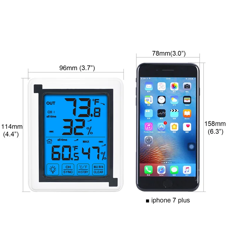 Touch Screen Digital Wireless Weather Station Outdoor Weather Forecast Sensor Backlight Indoor Outdoor Thermometer Hygrometer