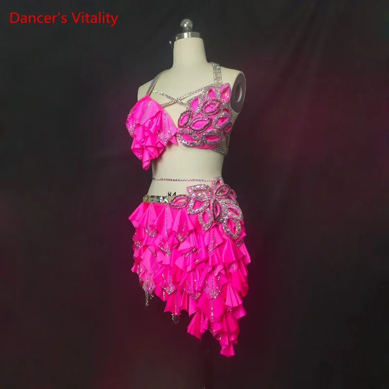 Belly Dance Suit Sling Diamond-Studded Bra Short Skirt Performance Set High-End Custom Female Adult Child Competition Clothing