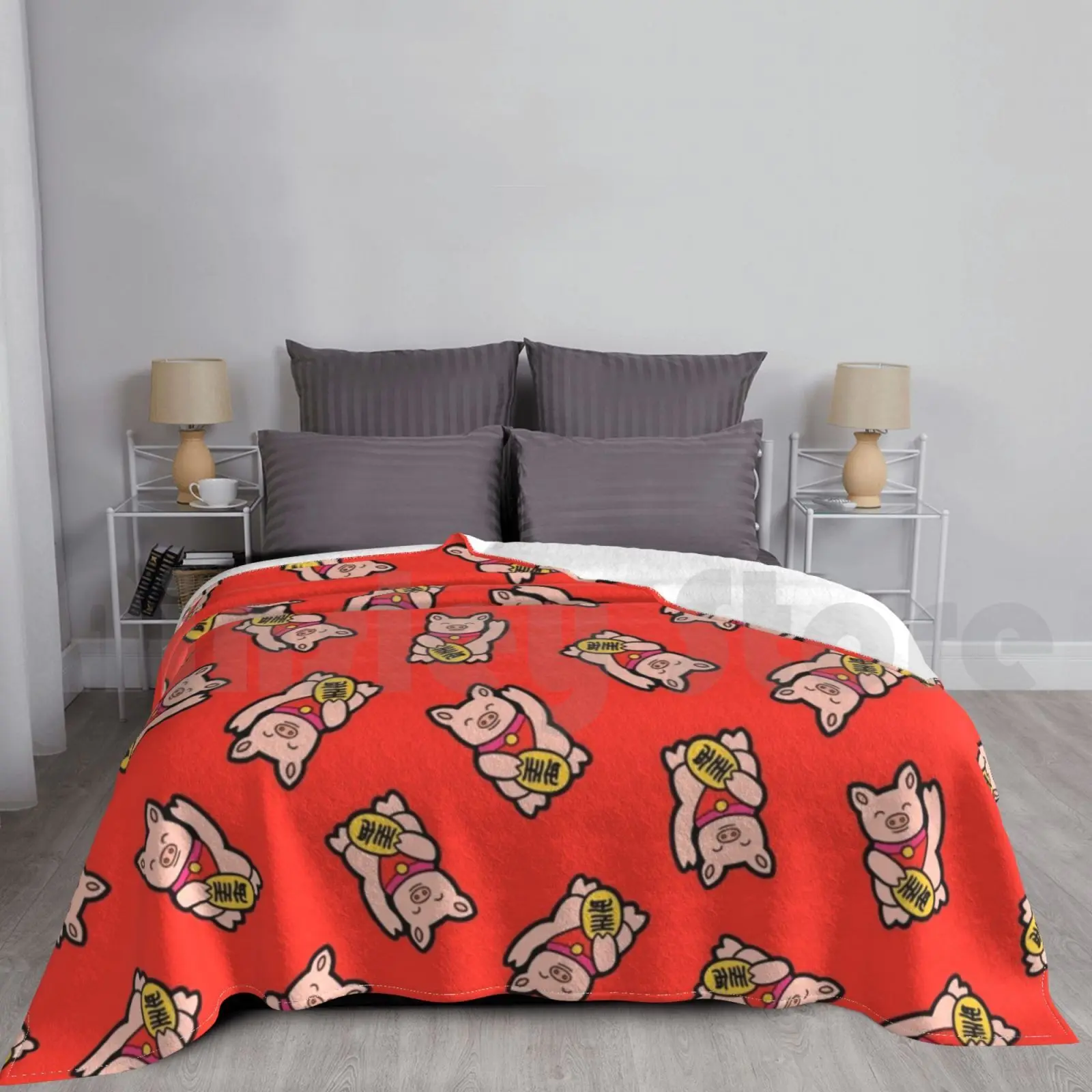 Lucky Pig Blanket For Sofa Bed Travel Lucky Pig Maneki Neko Maneki Neko Piggy Good Luck Luck Japan Japanese