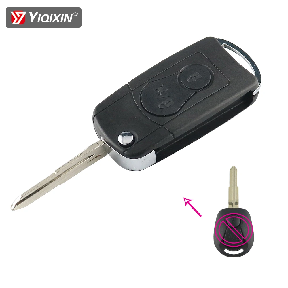 YIQIXIN 2 Button Remote Car Key Shell Fob Cover Case For Ssangyong Actyon SUV Kyron Rexton Uncut Blade No logo