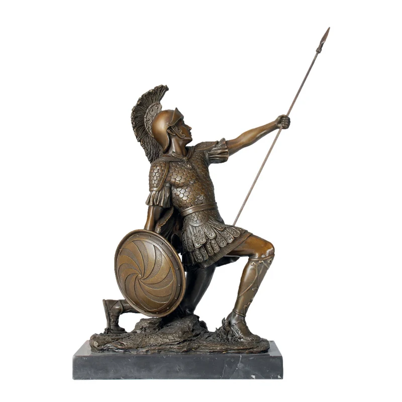 

Sparta Knight with Spear and Shield Statue Sculpture Bronze Warrior Figurine Antique Artwork Office Desk Decoration