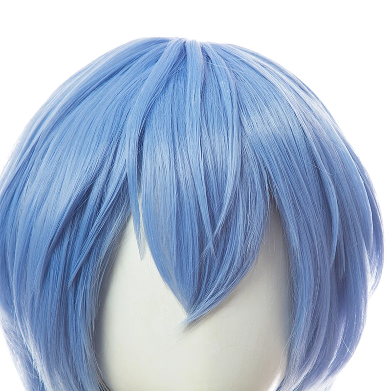 L-email Wig Rambut Sintetis Ayanami Rei Wig Cosplay 30Cm Pendek Biru Lurus Wig Cosplay Ayanami Rei Wig Tahan Panas