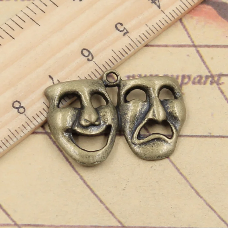 10pcs Charms Comedy Tragedy Masks 31x23mm Tibetan DIY Retro Jewelry Bracelet Necklace Antique Bronze Silver Color Pendant