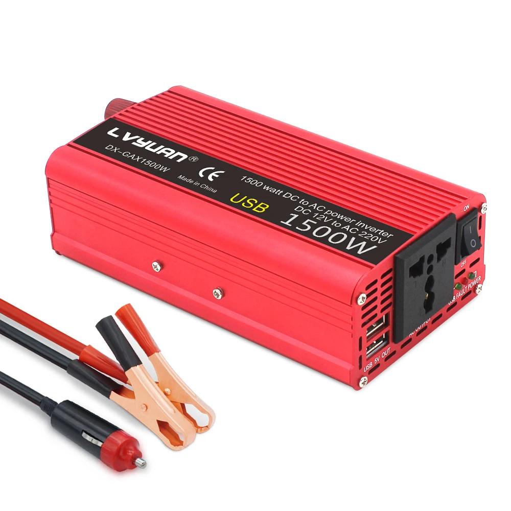 1500W Inverter DC 12V/24V to AC 110V/220V 230V dual USB Charging Adapter Converter Universal US EU Socket Solar Power Inverter