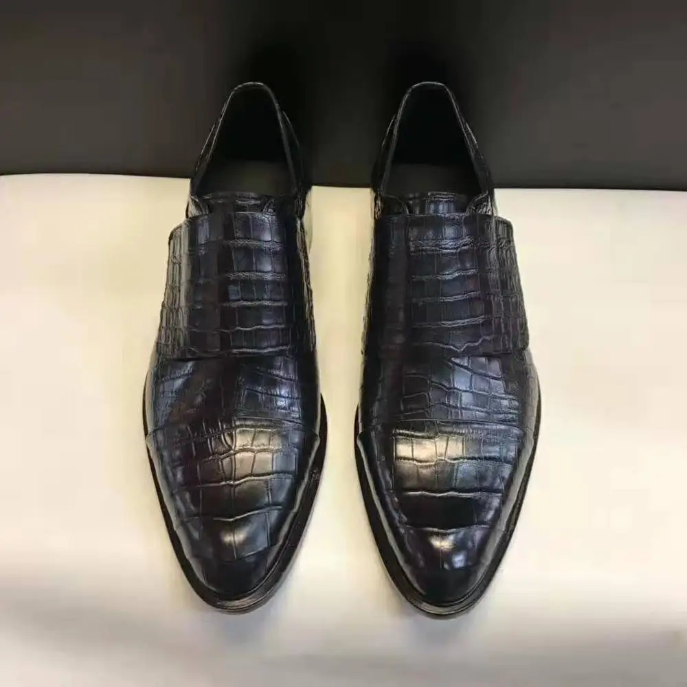 

Luxury quality Newly Genuine real genuine crocodile belly skin black matt color men business dress shoe with cow skin shoe base