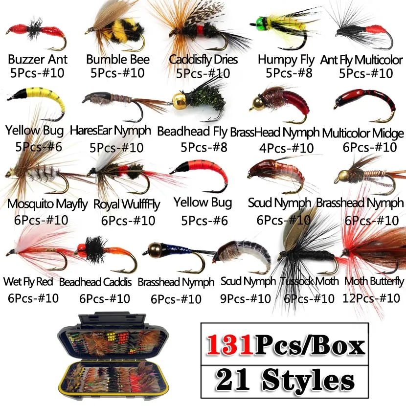 40/62/91/131 Teile/schachtel Trout Nymph Fly Angeln Locken Trocken/Nass Fliegen Nymphen Eis Angeln lockt Künstliche Köder mit Boxed – Detail 7