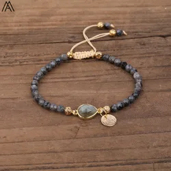 Natural Stone Water Drop Beads Bracelets Handmade 4mm Black Labradorite Stone Beads Knot Braided Bracelet Women Boho Jewelry