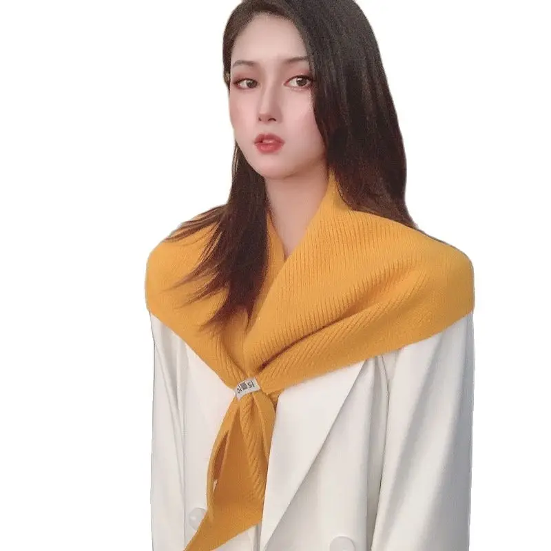 New Korean Triangle Knit Scarves for Women Outdoor Solid Color Warm Shawl Creative Double-Sided Wear Knotted Shawl Gift Scarf