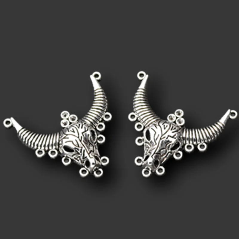 2pcs Silver Plated Punk Large Bull Glamour Porous Alloy Connector DIY Charms Necklace Jewelry Crafts Making 63*44mm A929