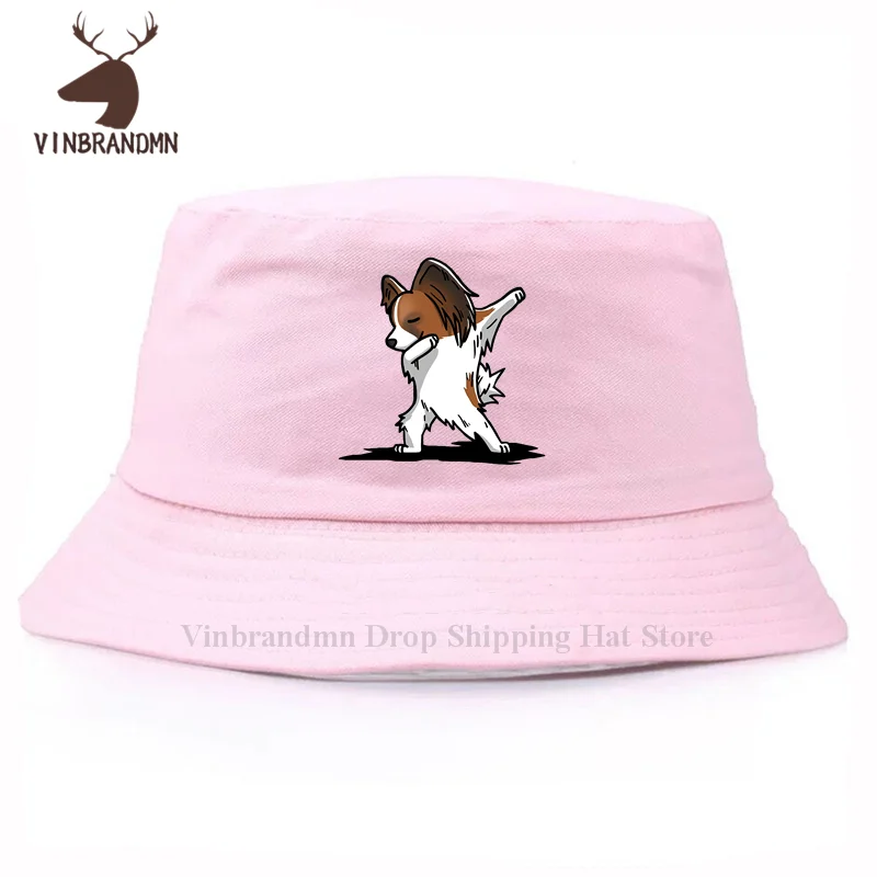 Dabbing Papillon Dog Baseball caps 2021 summer fitness Bucket hats Funny Papillon Dog Dab Fishing hat Comic cartoon network hats