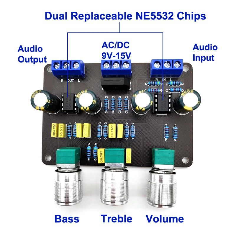 Dual NE5532 Tone Preamplifier Board Audio HiFi Amprifier Equalizer Preamp Treble Bass Tone Control Pre Amplifier