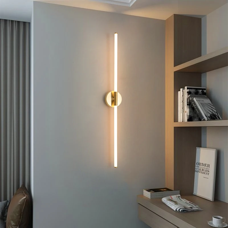 FANPINFANDO Gold Modern LED brief bedroom study wall lights simple bedside lamp Acrylic light pipe Living room wall lamps