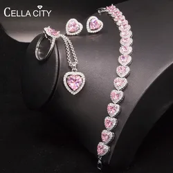 Cellacity Heart shaped Silver Jewelry Set for Women Trendy Women's Wear Jewelry Ring Earrings Necklace Bracelet Engagement