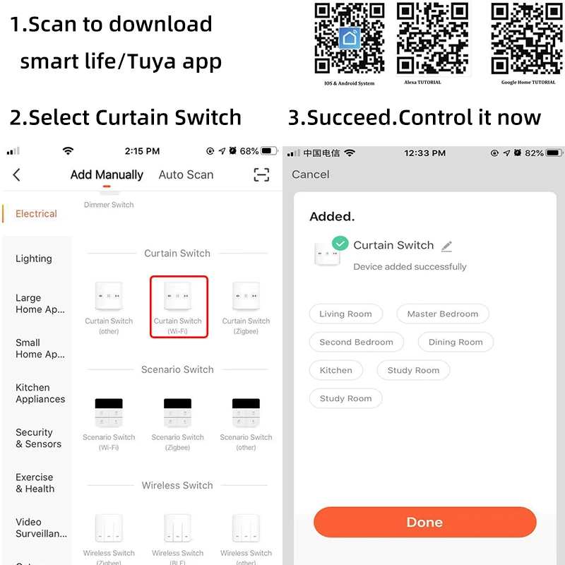 Tuya Smart Home Roller Shutter Window Blinds Switch WiFi Curtains Electric Motor Control Voice Control SmartLife GoogleHomeAlexa