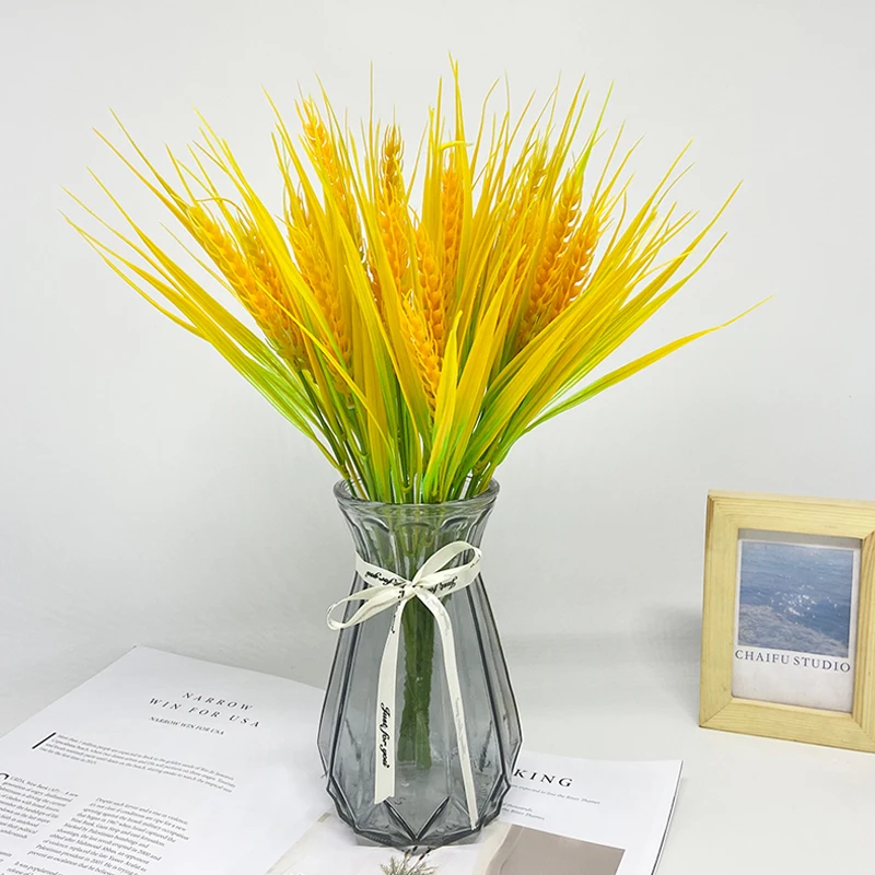 Preserved wheat flowers for decoration, artificial yellow wheat flowers, garden, courtyard, restaurant, wedding props