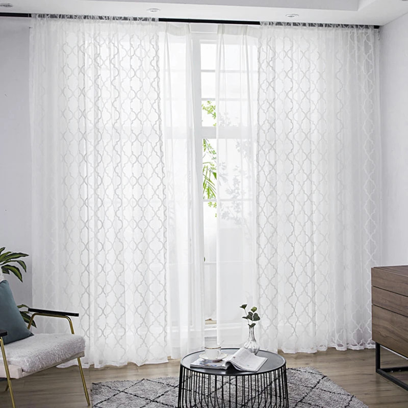 Modern White Lace Tulle Curtains for Living Room Bedroom Window European Sheer Curtain for coffee bar window