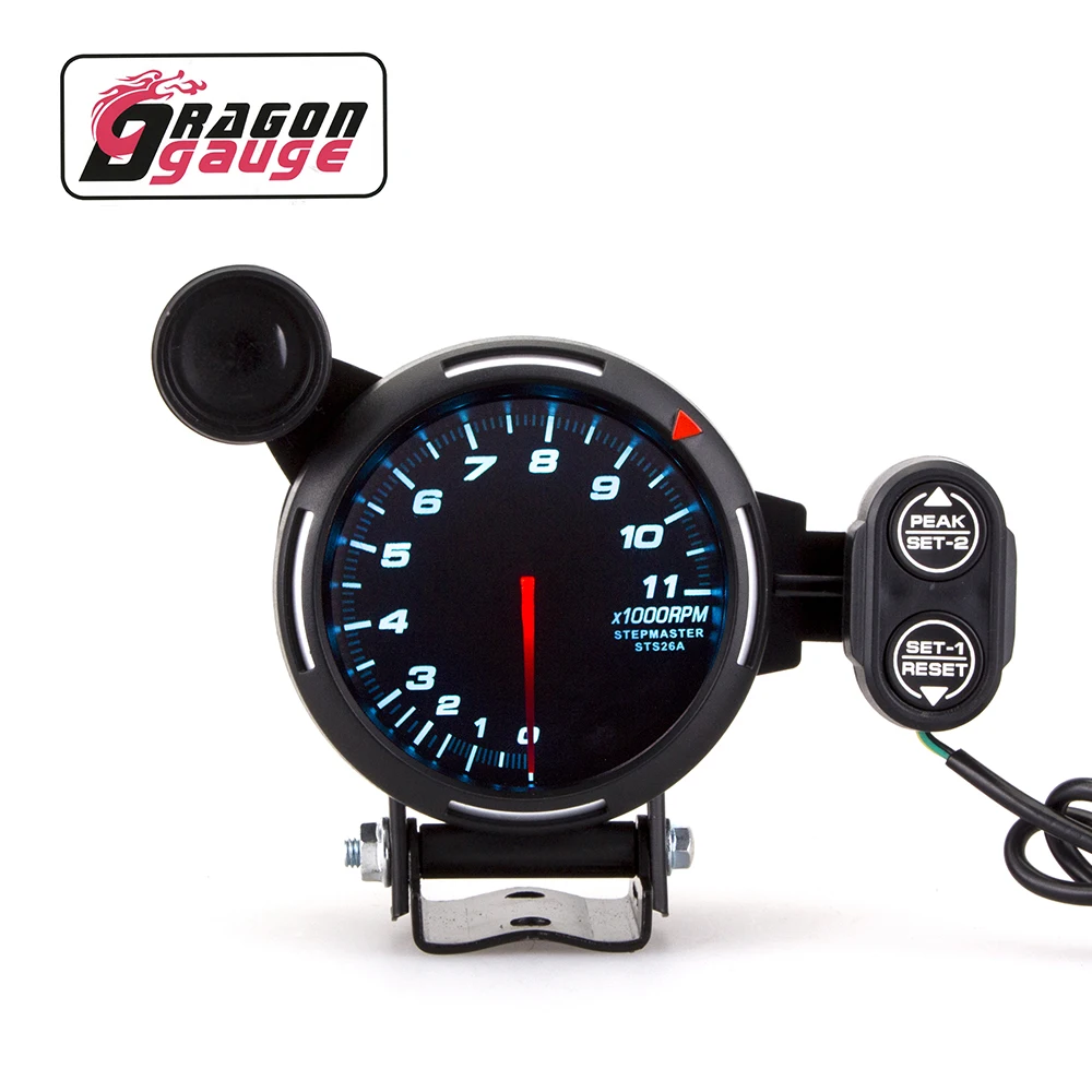 「DRAGON」 80mm Tachometer 0~11000RPM Racing Car Gauge With Warning Lamp and Peak Warning Rpm Meter for 1~8 Cyning 7 Colors Change