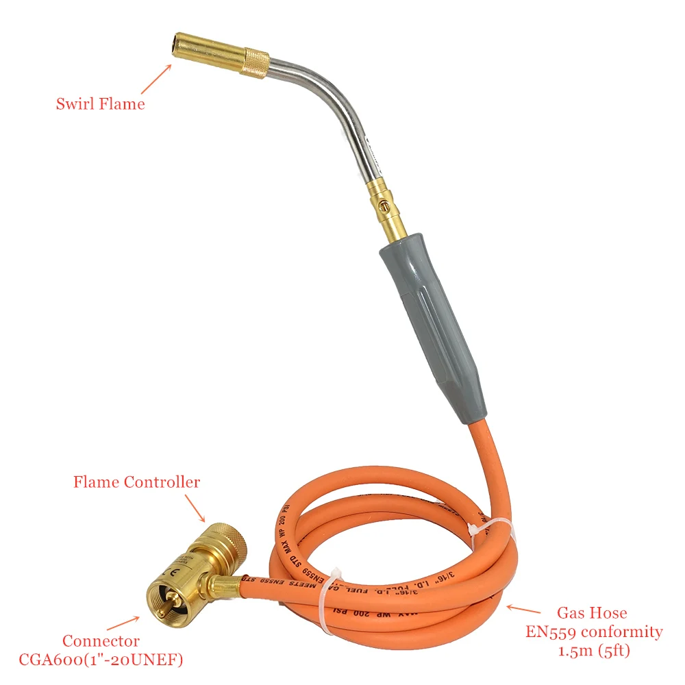 Mapp Torch Gas Welding Flame Brazing Tool 1.5m Hose CGA600 BBQ Heating Quenching HVAC Plumbing Welding Torch