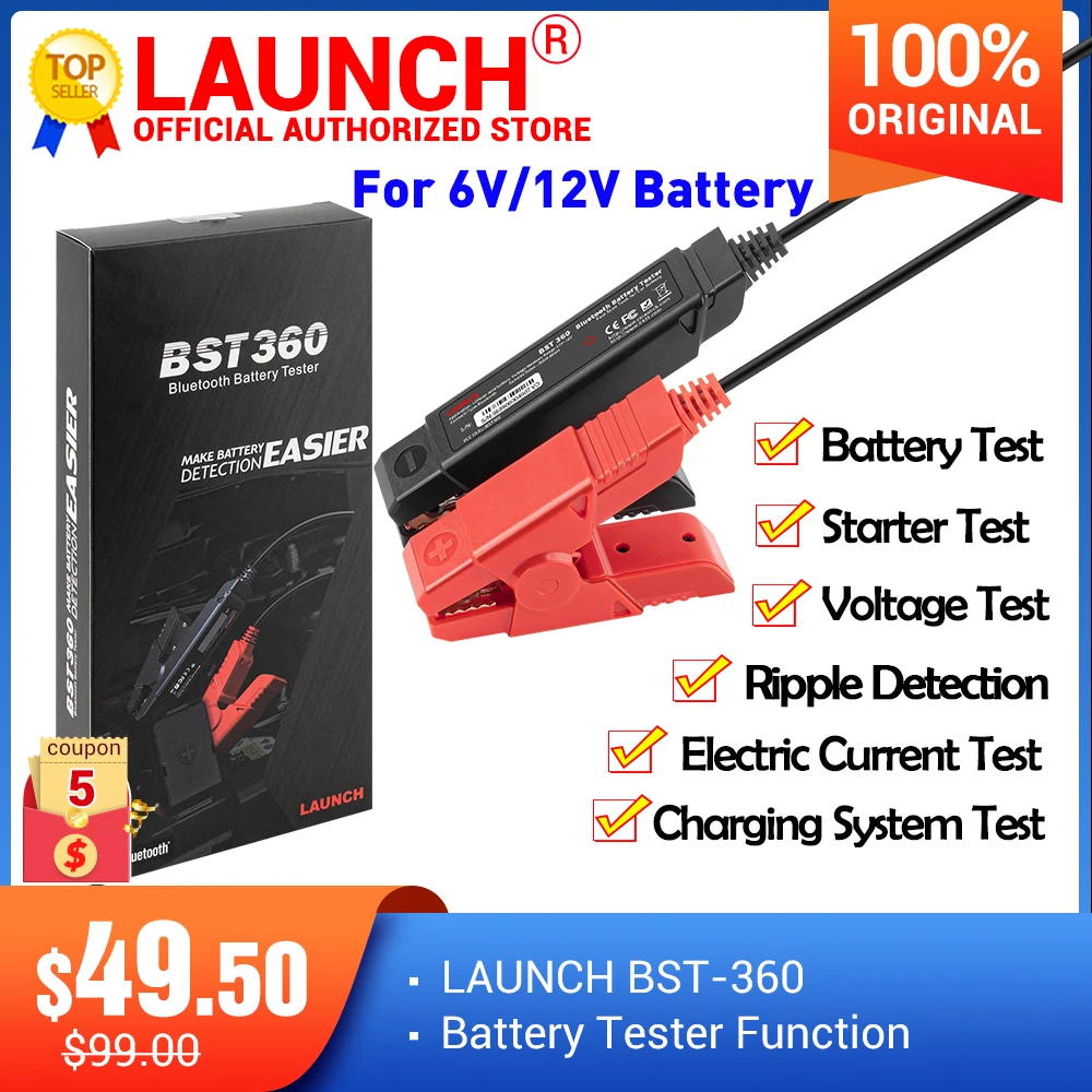 LAUNCH BST-360 Bluetooth Battery Test Clip Analyzer 6V 12V 2000CCA BST360 Voltage tester for x431 device Adnroid / IOS Phone