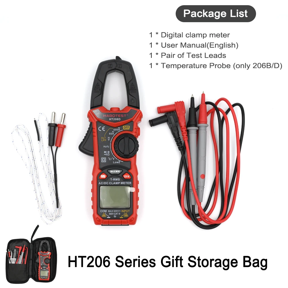 Habotest HT206D AC DC Digital Clamp Meter Multimeter Pinza Amperimetrica