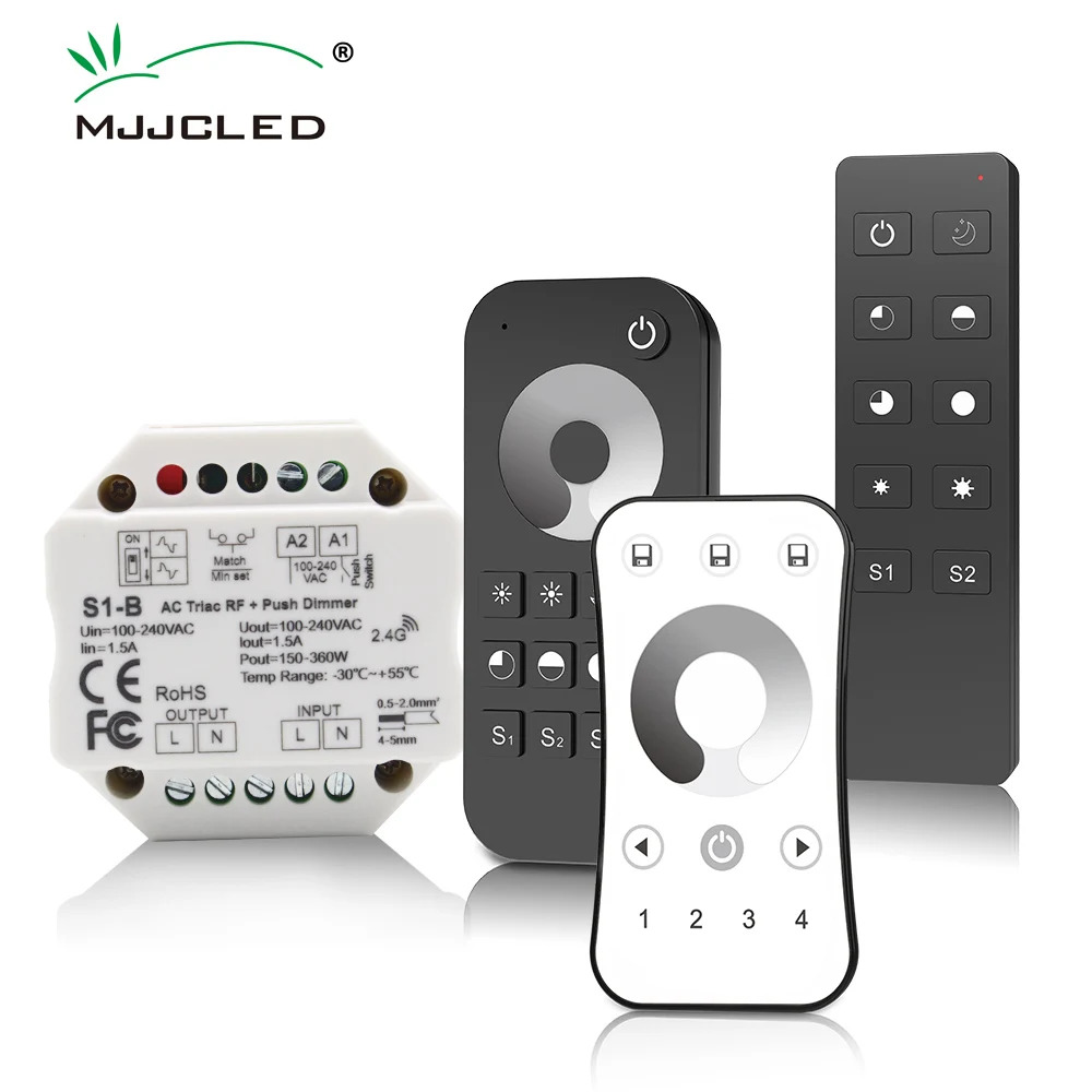 MJJC S1-B Triac LED Dimmer 220V 230V Wireless 2.4G RF Remote Control Push Switch Smart Wifi Dimmer for LED Lamp 220v AC Dimer