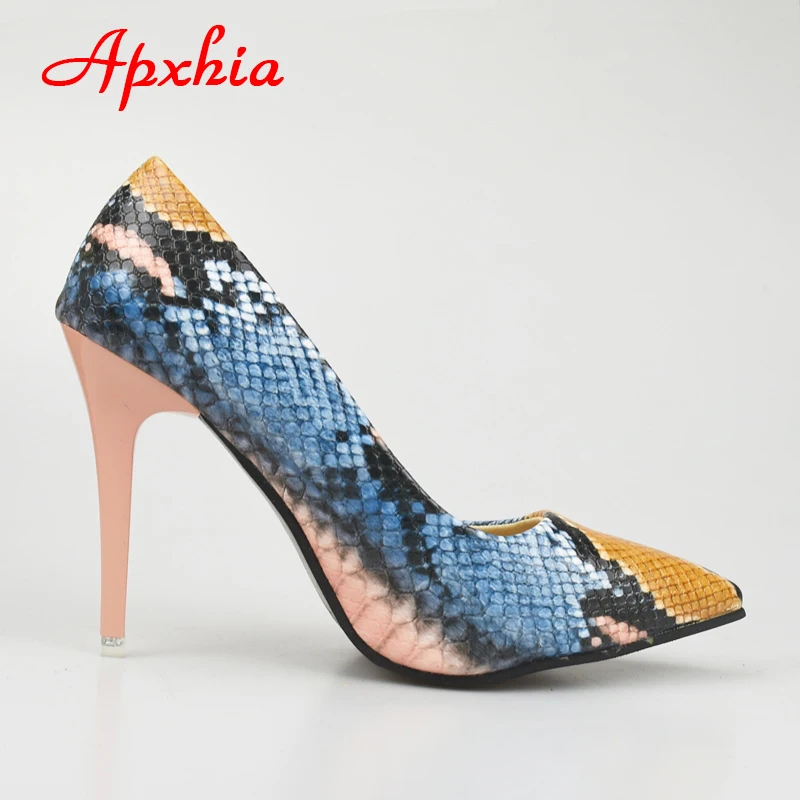 Aphixta Plus Big Size 34-42 Pumps Women Shoes 10cm Thin Heels Snake Print Leather Office Party Dress Stiletto Heels Shoes Woman