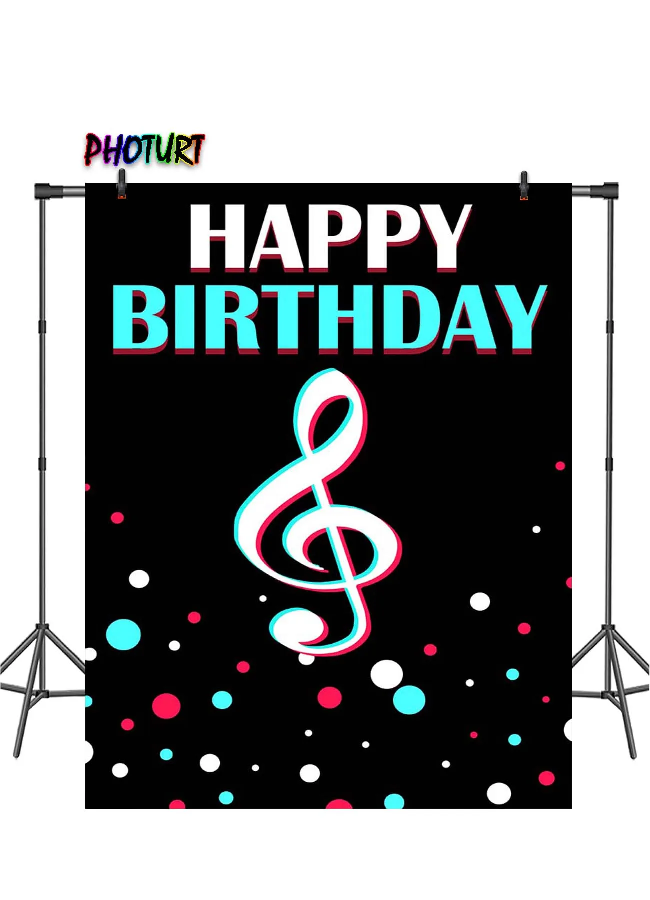 PHOTURT Music Symbol Backdrops Girls Birthday Party Background Black Blue Polyester Vinyl Photo Banner Studio Decoration Props