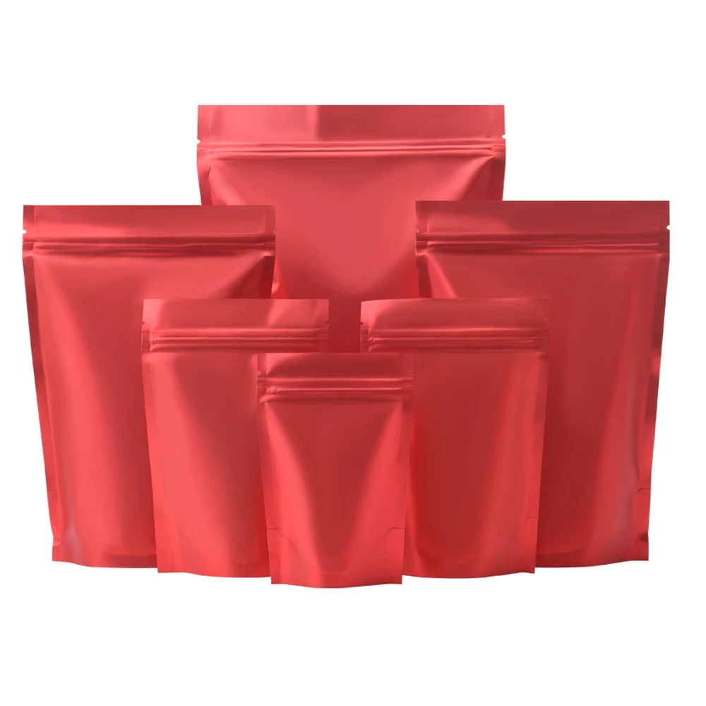 

100Pcs Matte Red Aluminum Foil Zip Lock Stand Up Bag Tear Notch Reusable Resealable Doypack for Food Chocolate Candy Coffee Bean