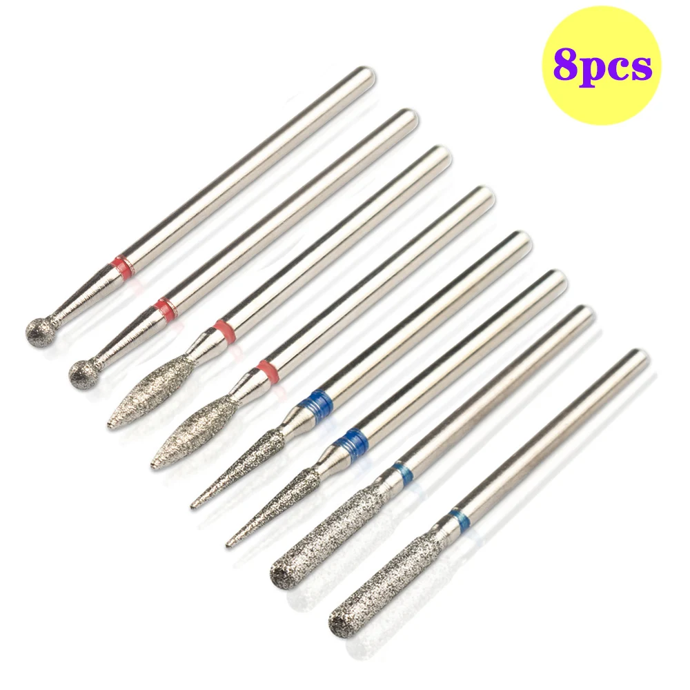 8 stücke Diamant Nagel Bohrer Set Häutchen Reiniger Bit für Acryl Nagel Gel Entfernen Fräsen Cutter Maniküre Maschine Zubehör