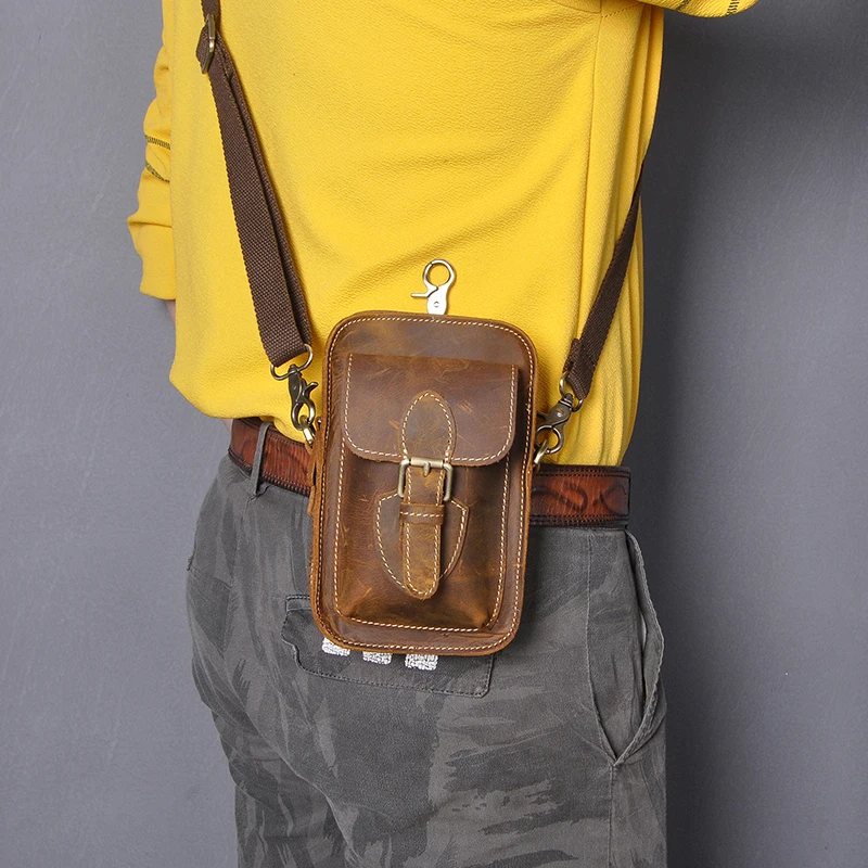 Quality Leather men Casual Design Fashion Multi-Function Hook Bum Messenger Bag Fanny Waist Belt Pack  6\