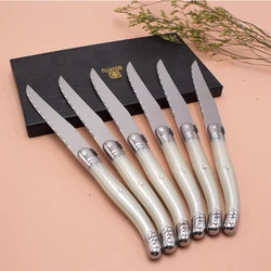 Laguiole Steak Knife set Ivory White Plastic Handle Table Knives 9in 23.5cm Dinner Knifes Household Cutlery Flatware 4/6/12pcs