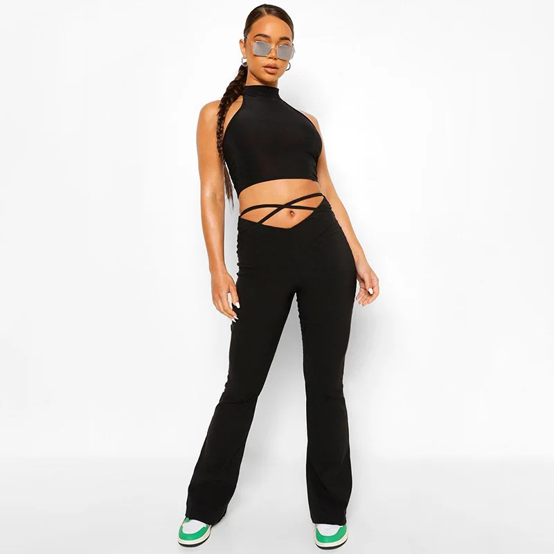 2021 Spring and Autumn New Arrivals Women's Pants Casual Brand Streetwear Outdoor V-Shaped Waist Navel Cross Strap Trousers