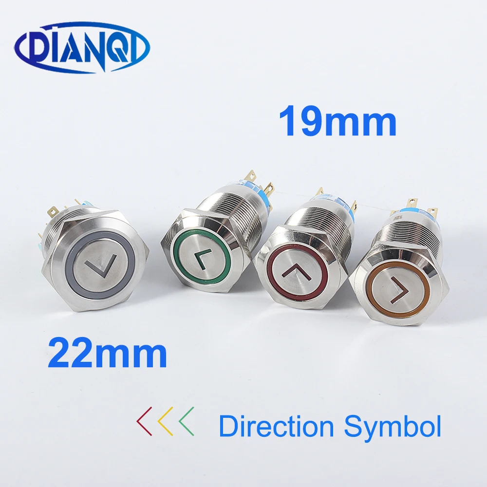 19mm/22mm High Quality Metal Power Arrow Brass Push Button Switch Flat Round Illumination Latching Momentary Self-reset 1NO1NC