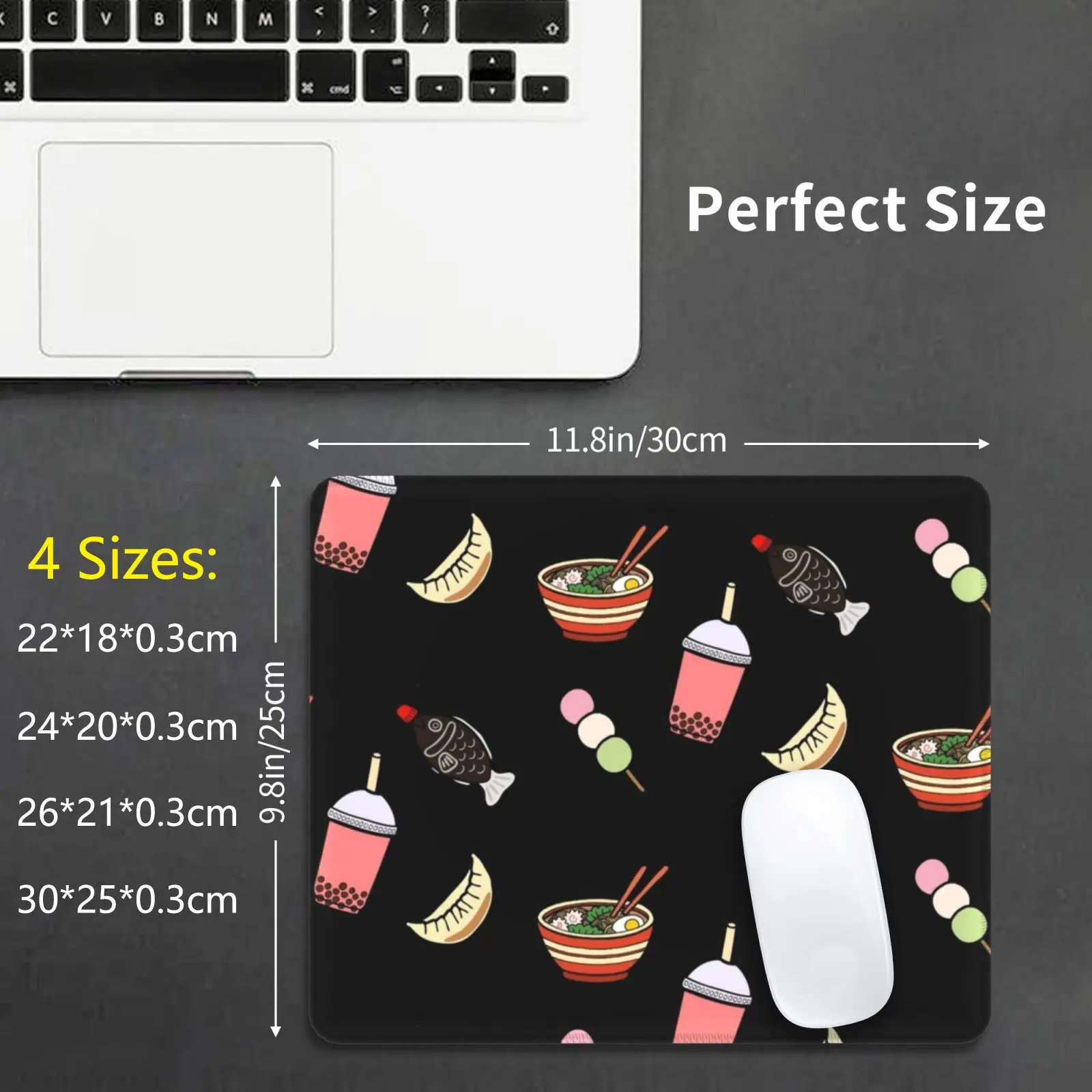 Japanese Food & Drink Mouse Pad DIY Print Cushion Boba Bubble Tea Ramen Noodles Bowl Sushi Fish Soy Gyoza