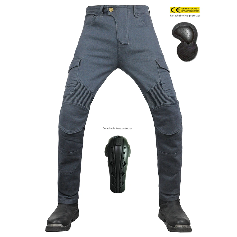 

VOLERO 2022 NEW Men Motorcycle Leisure Motocross Pants Outdoor Riding Gray Jeans With Protective Equipment Knee Gear Hip Pads