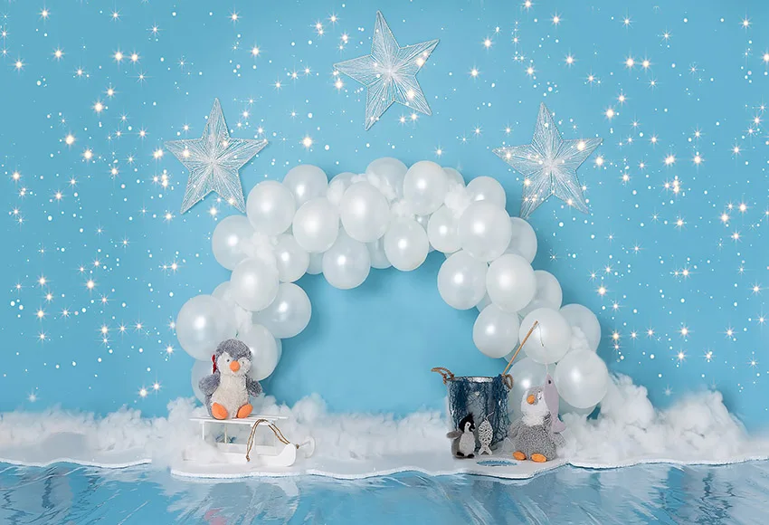 Mehofond Twinkle Little Star Birthday Backdrop Photography White Balloon Penguin Baby Portrait Photo Background Studio Photocall