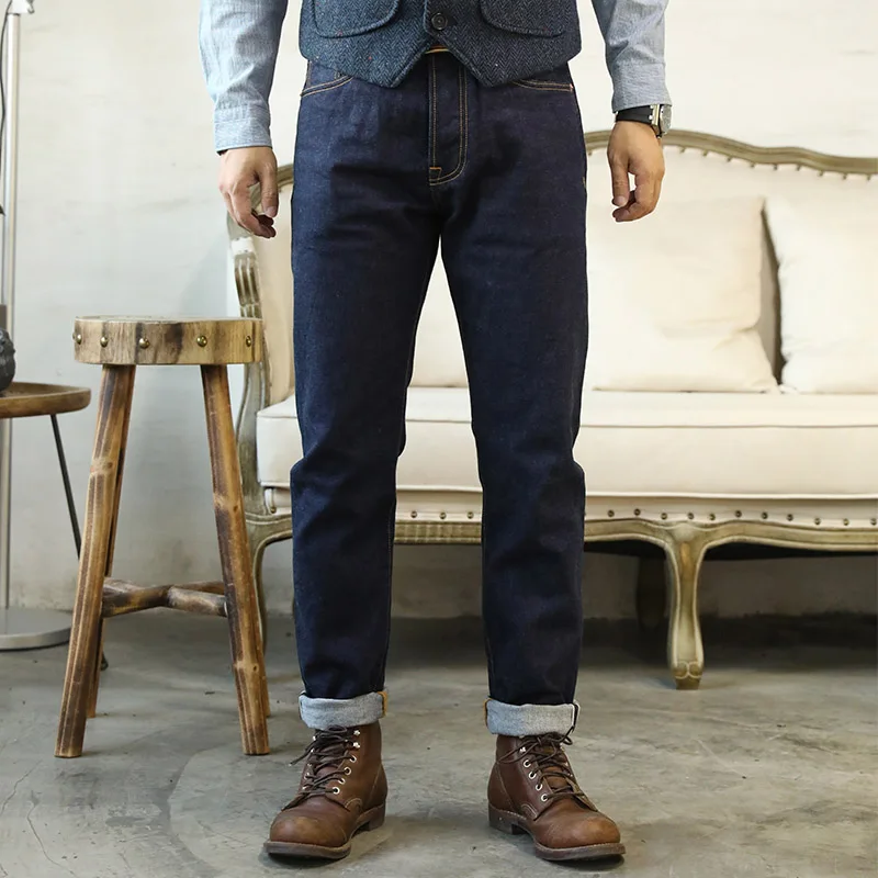 GT-0003 Lesen Beschreibung! Indigo Selvage Gewaschen Dünne Passende Hosen Sanforized Raw Denim Jean 12 unzen