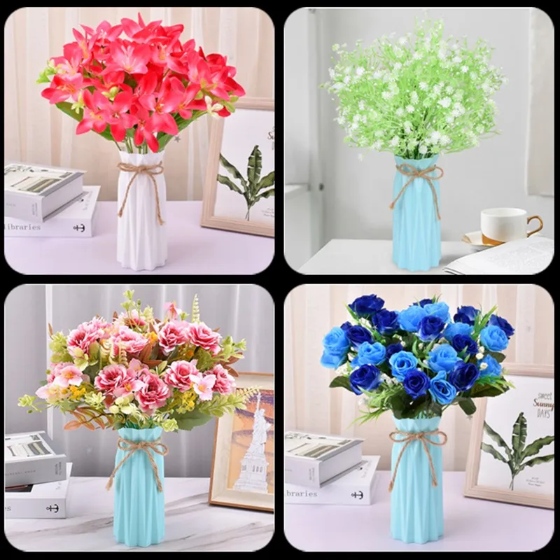 

Euro Styles Artificial Silk Flower with Flowerpot Sets for Living Room TV Cabinet Display Bouquet Dining Table Ornaments