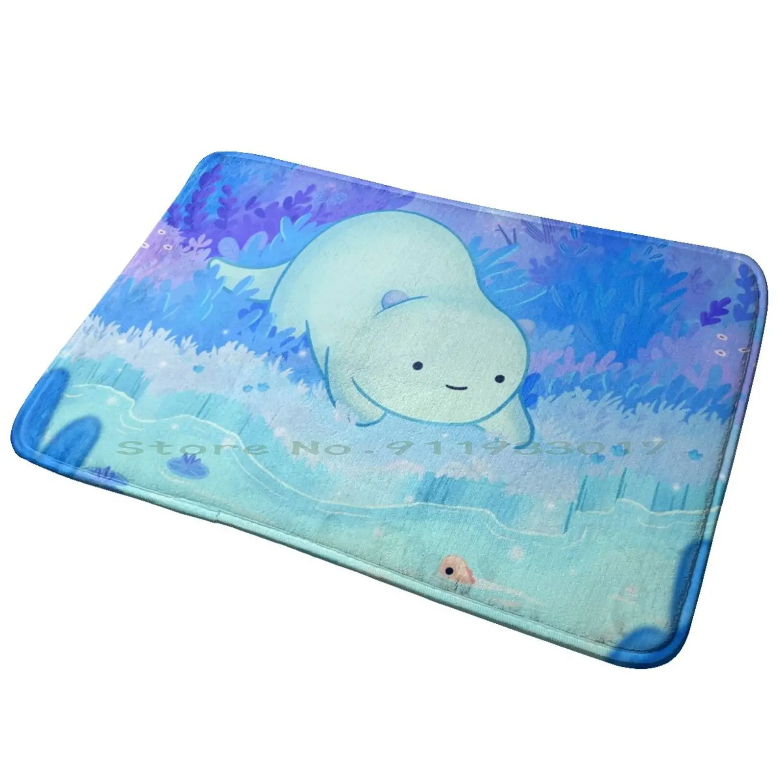 Spirit Stream Mochi Entrance Door Mat Bath Mat Rug Mochi Cute Puff Blob Magical Enchanted Forest Trees Pink Purple Blue Teal