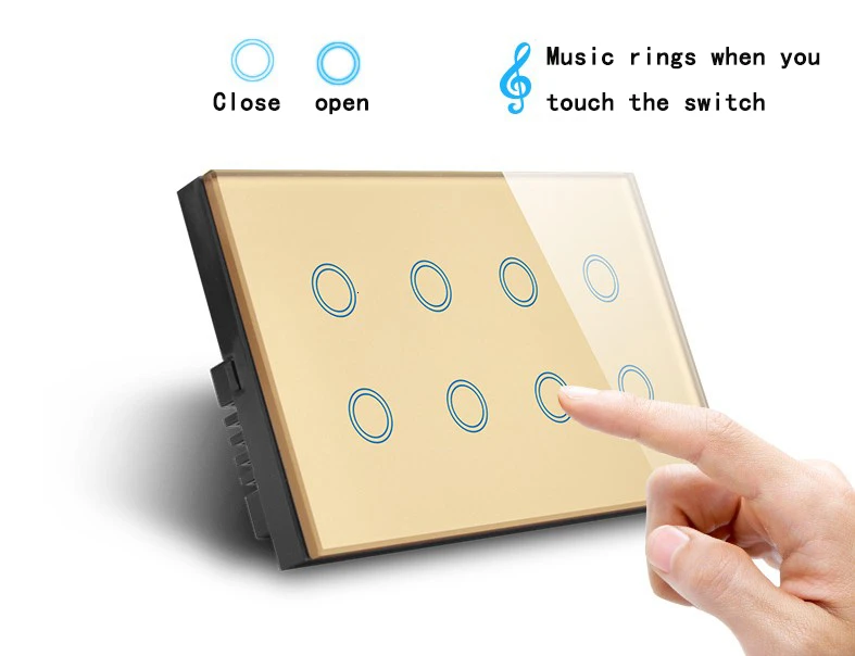 EU 146mm WIFI Touch screen 8 Gang Smart wall switch Glass Wireless Light timing switch Tuya App remote Switch With google alexa