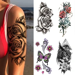 Autocollant de tatouage temporaire imperméable 3D dentelle Rose fleur tatouages ligne Lotus Body Art bras faux tatouage de manches femmes hommes