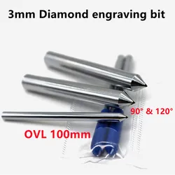 3mm Diamant Graveren Bit Carving Pen Punt Gereedschap Cnc staal Frees 90 120 graden Printplaat Metaal Steen Aluminium 1 st