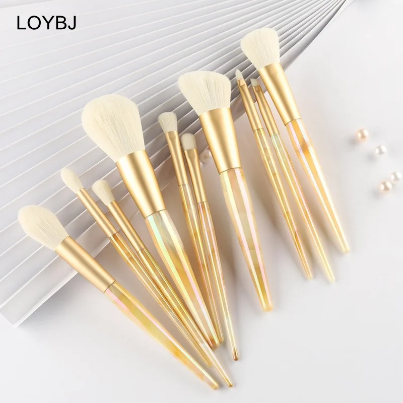 LOYBJ 10Pcs Jade Makeup Brushes Set Powder Foundation Blush Contour Brush Concealer Eyeshadow Eyebrow Lip Detail Make Up Brush