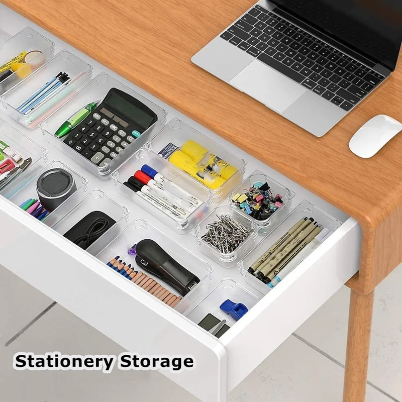 9 Pcs Clear Drawer Organizer Trays Assorted 4-Size Drawer Dividers, Versatile Storage Boxes Makeup Organiser Set