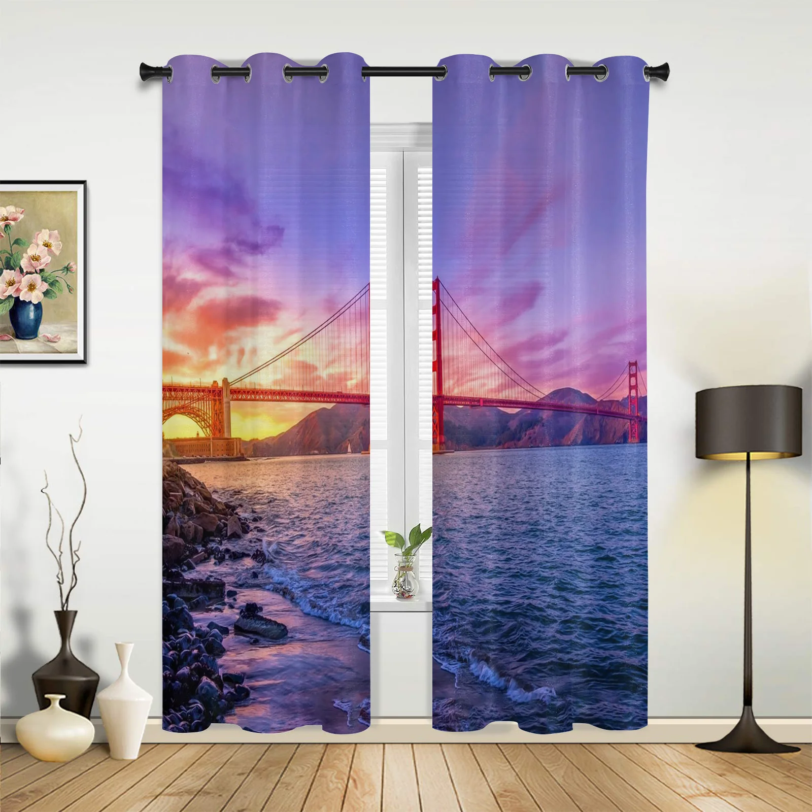 The Sea Golden Gate Bridge Kitchen Curtain Kids Bedroom Living Room Balcony French Windows Curtain Fabric Pergola Bathroom