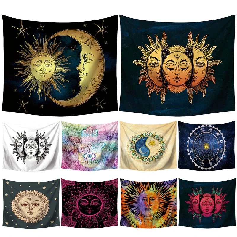 72*92cm Sun Moon Printed Soft Wall Cloth Tapestry Polyester Hanging Wall Carpet Decorative Tablecloth Blanket Home Decor 60001