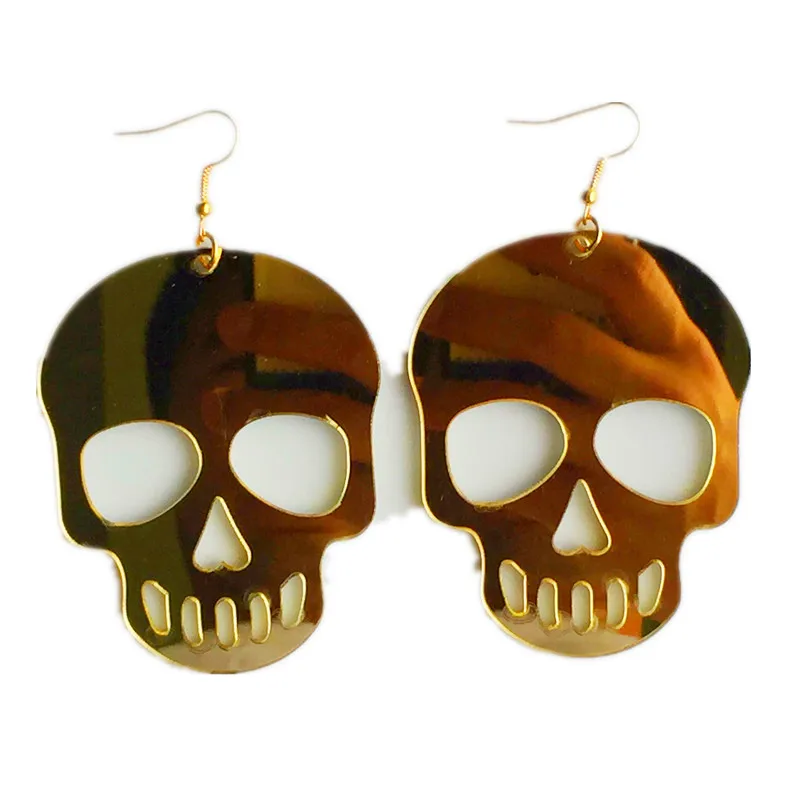 New Trendy Gold Sliver Color Skull Acrylic Big Drop Earrings For Women Skeleton Skull Head Earrings Jewelry Halloween Party Gift