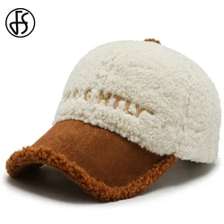 FS 2024 Brown White Lambswool Winter Baseball Cap For Men Stylish Plush Wool Women Hats Warm Plus Velvet Face Caps Gorras Hombre